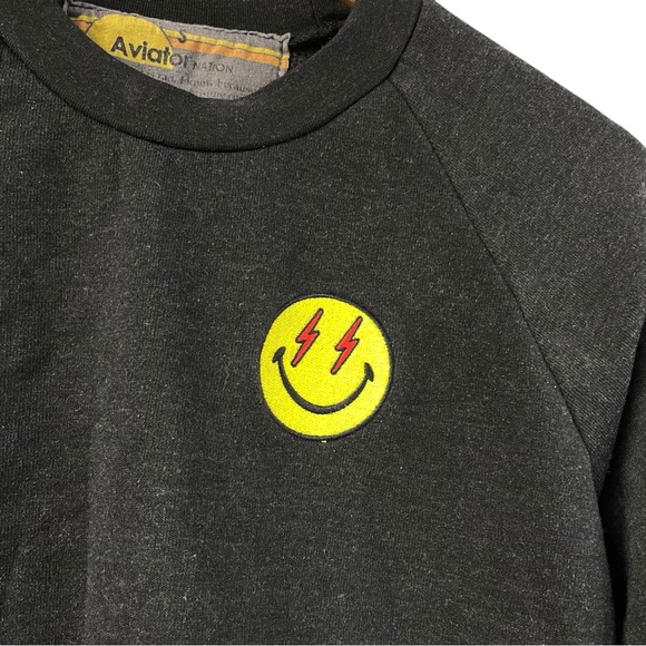 Aviator Nation Bolt Smiley Cropped Crew Sweatshirt Small - Picture 3 of 8